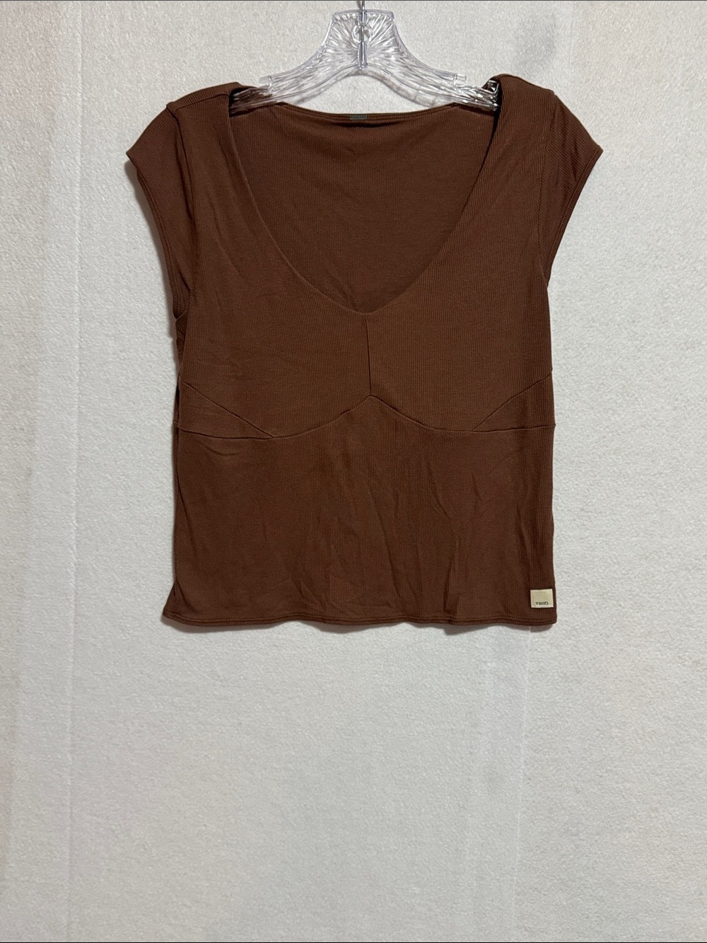 Vuori Brown Cap Sleeve Pose V-Neck Tee